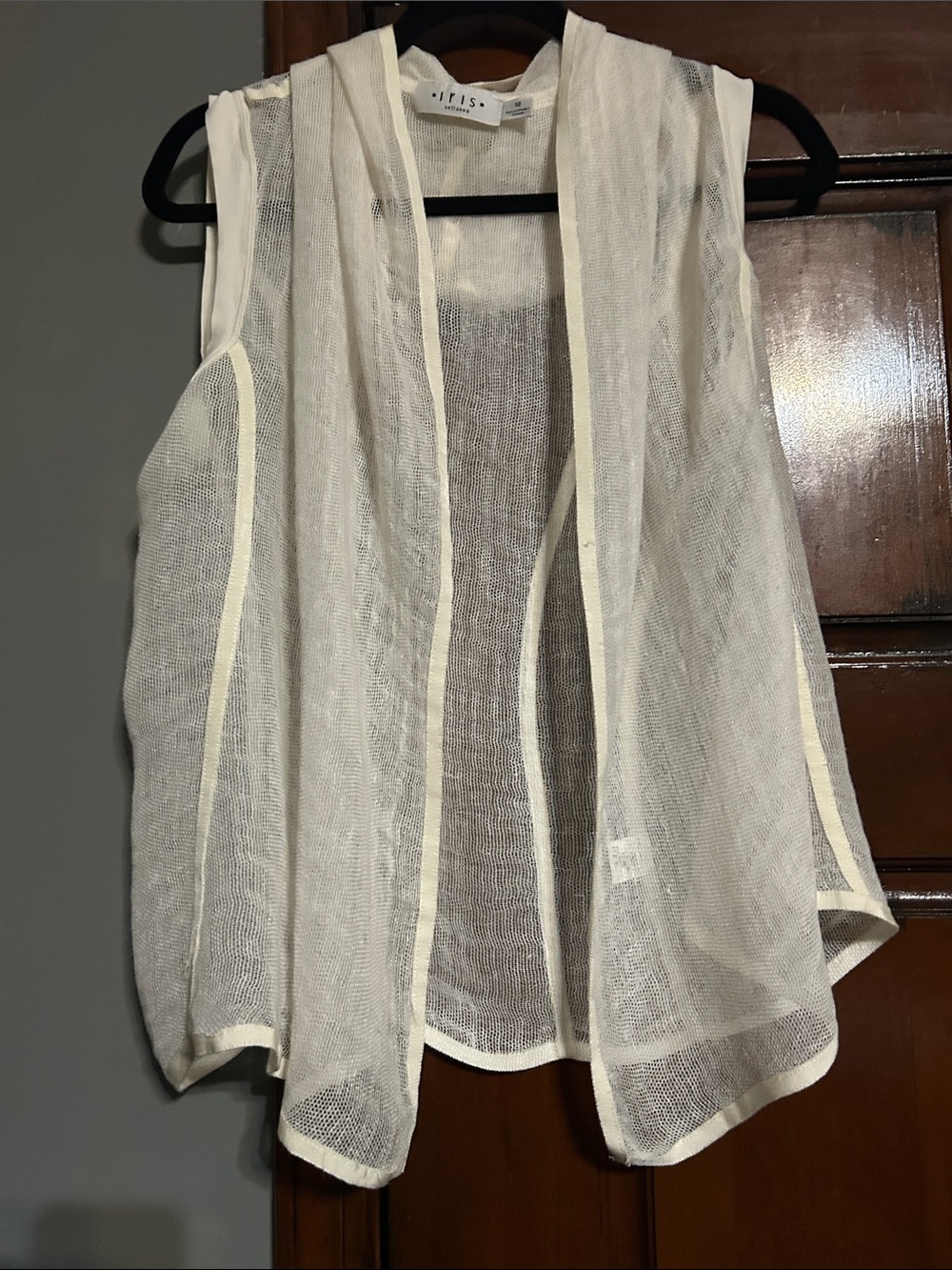 iris Sheer Open-Front Sleeveless Vest in Off-White